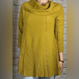 Vintage Yushi Mustard Yellow Lagenlook Cowl Neck Top
